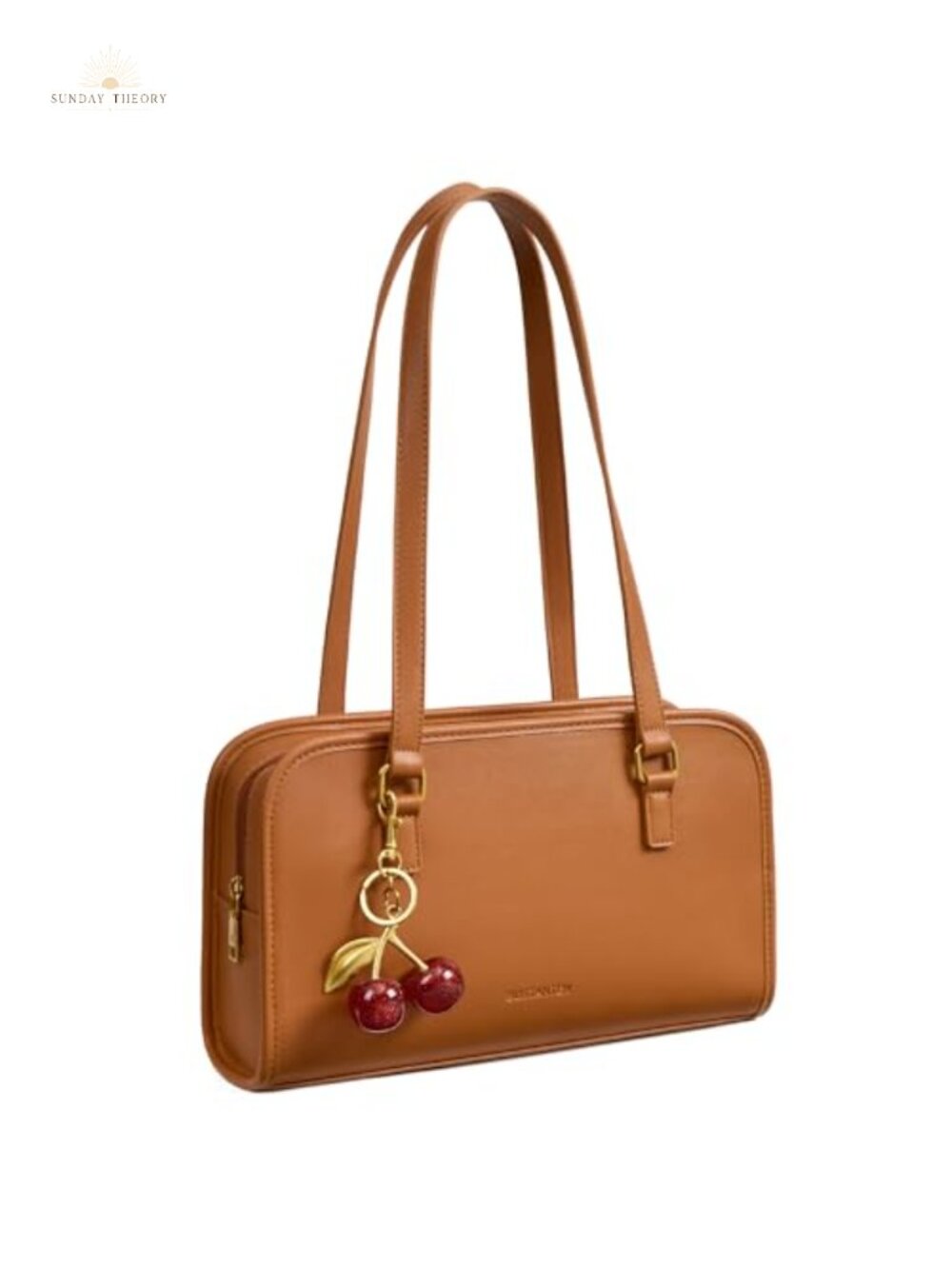 Vegan Leather Shoulder Bag with Cherry Charm Medium Hobo Purse